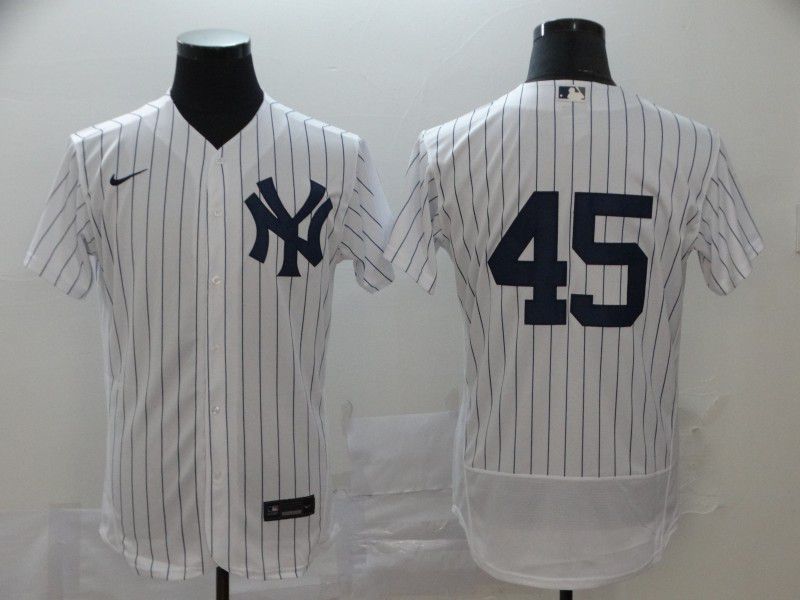 Men New York Yankees #45 No name White stripes Nike Elite MLB Jerseys